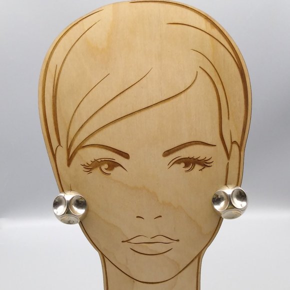 Fabulous Modernist Dome Earrings, Silver Tone Space Age Mid Century Polished - Picture 3 of 6